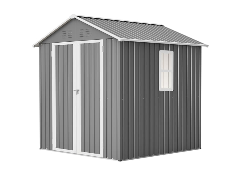 Abri de jardin métallique 184,8x182x191,1 cm – gris – toit 2 pentes, fenêtre et serrure pour rangement extérieur