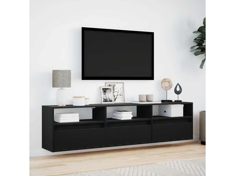  Meuble tv - banc tv - meuble de rangement mural avec éclairage led noir 180 x 31 x 45 cm  - Conforama D