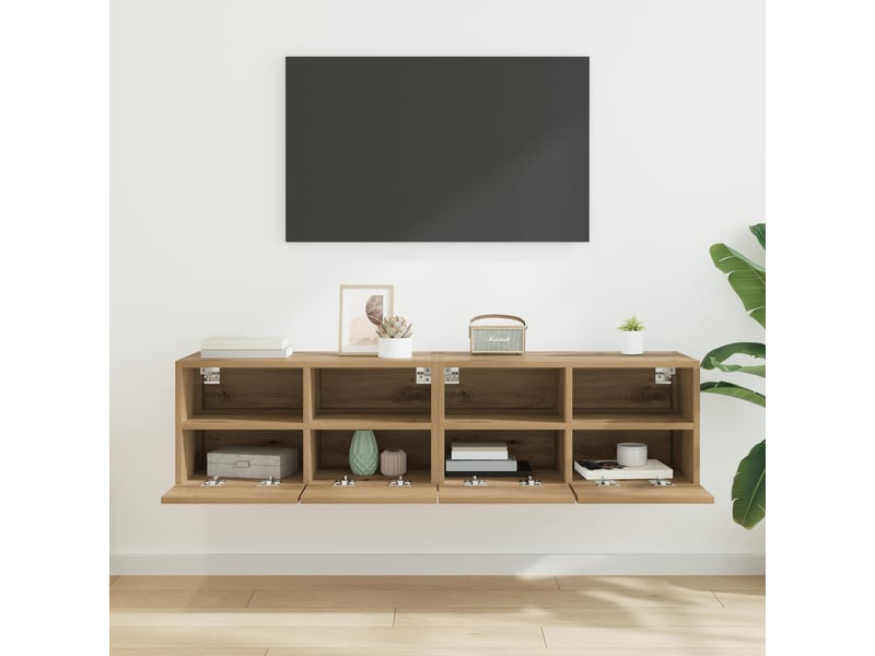 Lot de 2 meuble tv mural, meuble tv suspendu chêne artisanal bois d'ingénierie shl89494 - Conforama D