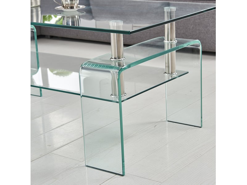  Table basse 100x55x45 cm en verre trempé transparent à 2 niveaux  - Conforama D