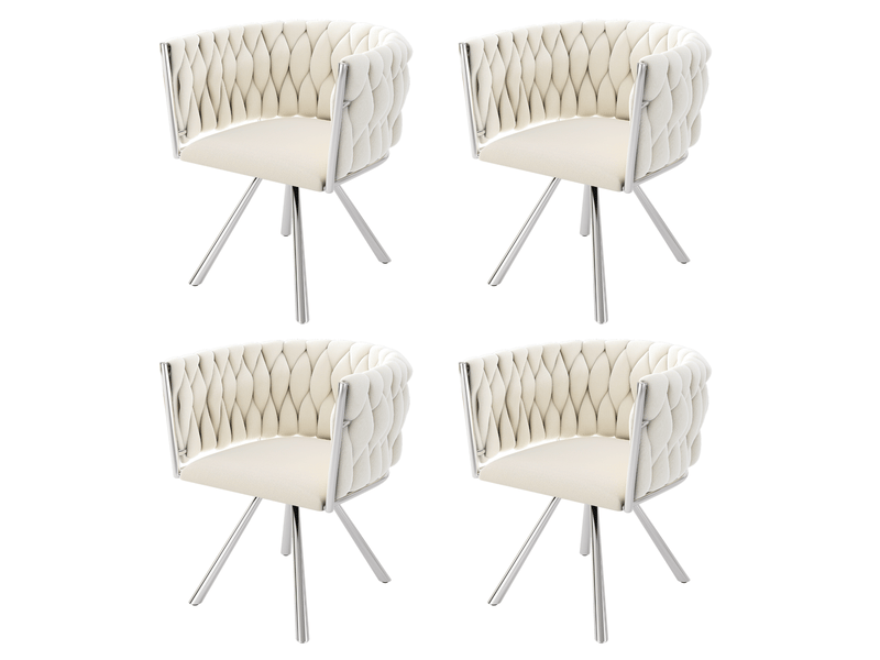  Chaises de salle à manger lot de 4 pivotantes 360°  - dossier courbé, velours beige et argent  - Conforama A
