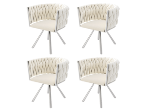 Chaises de salle à manger lot de 4 pivotantes 360°  - dossier courbé, velours beige et argent