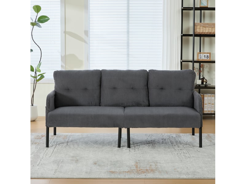  Canapé droit 3 places 171x72x80 cm en velours côtelé gris avec poche latérale  - Conforama D