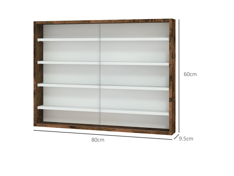  Vitrine murale réglable à 4 niveaux, en verre et bois, 80 x 9,5 x 60 cm, marron  - Conforama E