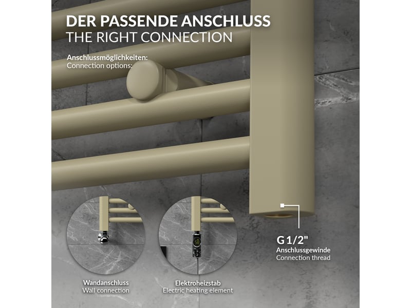  Luxebath sèche-serviettes design sahara 600 x 1500 mm, raccordement latéral, droit, haute conductivité thermique, radiateur mural porte-serviettes pour salle de bain, puissance 705 w, beige mat ECD Germany GmbH - Conforama E