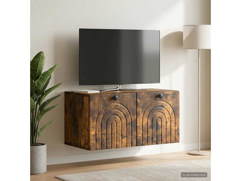  Meuble tv - banc tv - meuble de rangement mural chêne fumé 59,5 x 31 x 30 cm bois d'ingénierie  - Conforama D