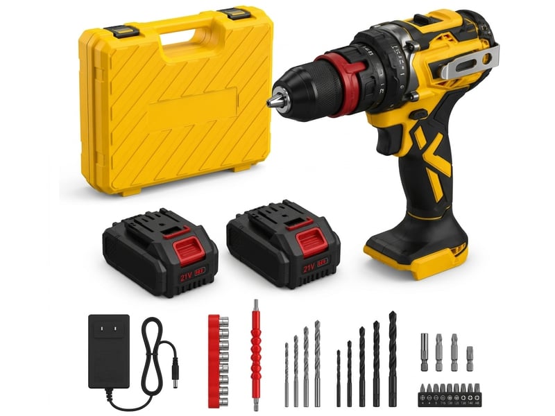  Perceuse visseuse sans fil brushless 45nm, 2 vitesses, éclairage led, avec 2 batteries, chargeur, mallette de transport et accessoires – outil électroportatif pour bricolage et maison  - Conforama A