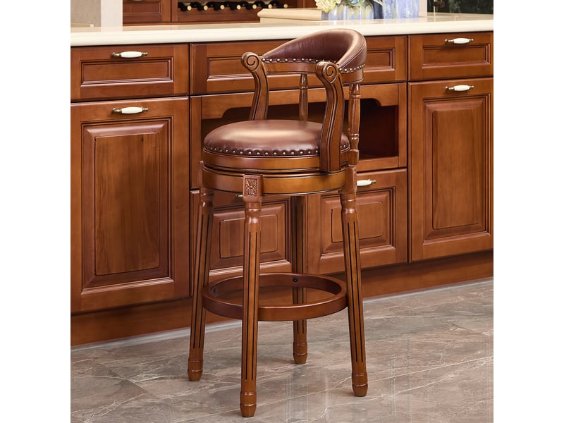  Tabouret de bar pivotant,54,8x54,8x96 cm,avec dossier,cuir véritable,marron  - Conforama B