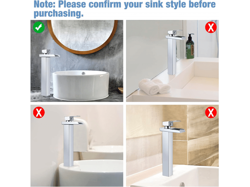  Robinet salle de bain cascade chromé, mitigeur lavabo cascade haut,eau froide &amp; chaude disponible, avec tuyau d'arrivée d'eau de 80 cm  - Conforama E