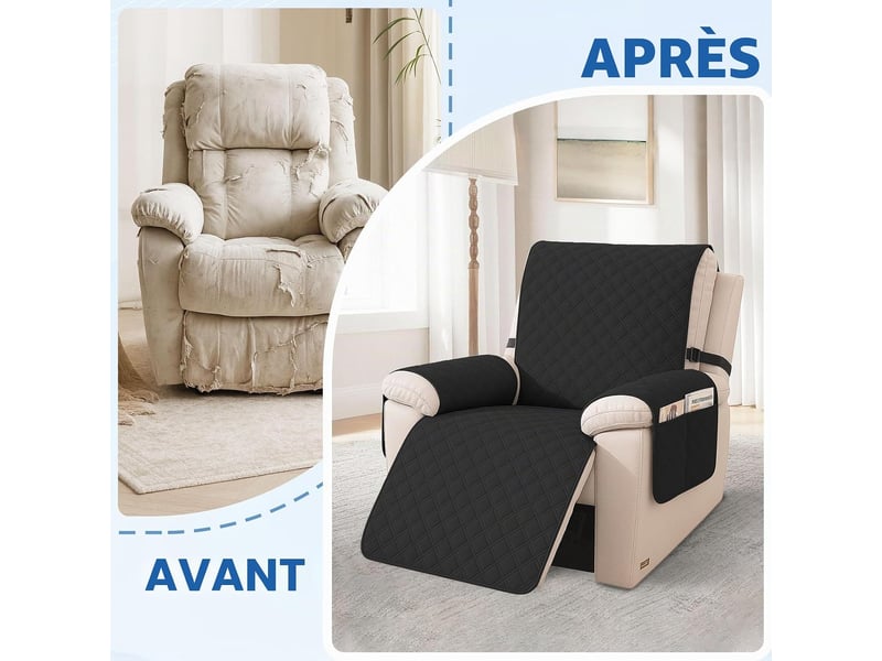  Housse imperméable pour fauteuil inclinable – protection de canapé résistante aux taches – lavable – pour fauteuil de massage une place – noir  - Conforama D