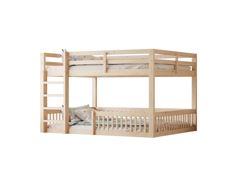 Lit superposé 160x200 cm avec barrières de protection, structure pratique pour chambre et espace optimisé, mdf et pin, naturel Sol Morn - Conforama A
