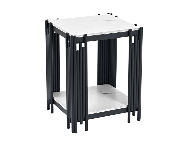  Table d'appoint double plateaux en métal avec effet marbre, pieds à tiges verticales, design moderne pour salon et chambre  - Conforama A