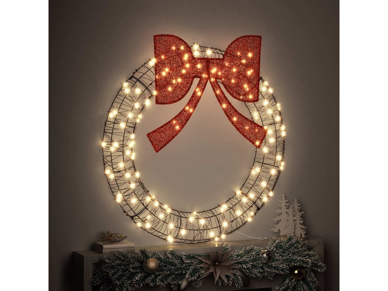  Couronne de noël, décoration de noël blanc chaud 120 x 120 x 10 cm rotin 150 led cf61765  - Conforama C