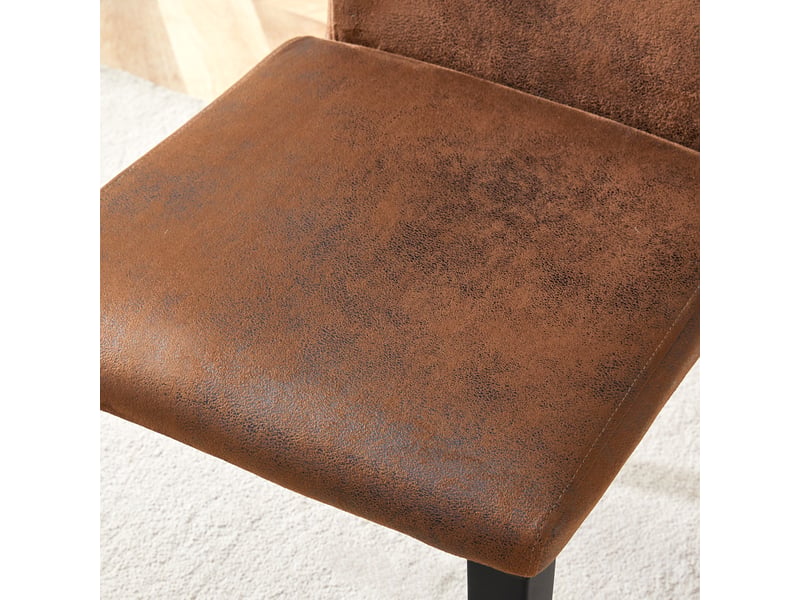  Lot 2 chaises design salle à manger style européen, tissu technique marron foncé, piètement métal noir, modernes pour salon et salle à manger  - Conforama E