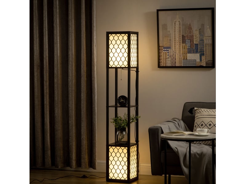  Lampadaire 26x26x156 cm double éclairage mdf noir  - Conforama B