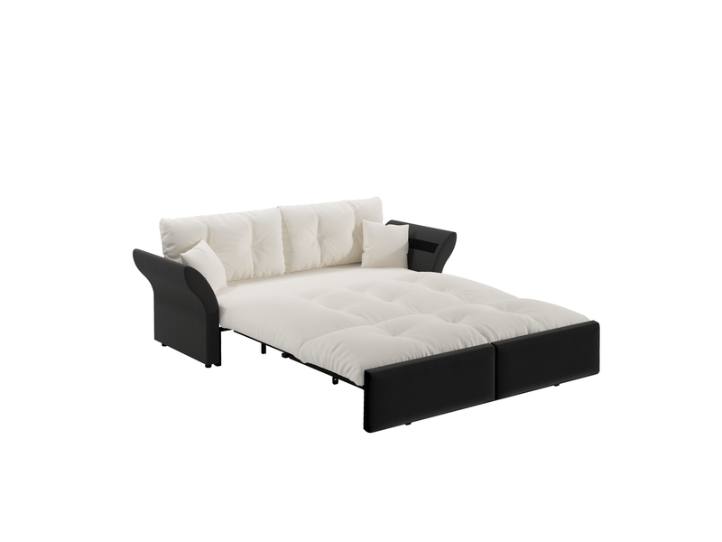  Canapé-lit convertible 3 en 1 190 x 85 x 91 cm beige et blanc en velours, couchage 154 x 203 cm  - Conforama D