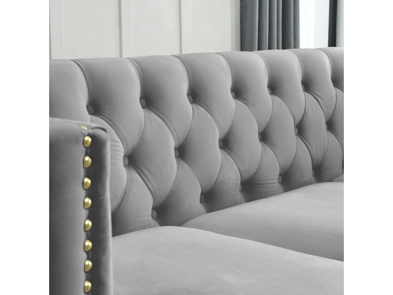  Canapé moderne - canapé en velours de style chelsfield, avec pieds dorés, boutons capitonnés, mousse + ressorts, réf. W3349s00172  - Conforama E