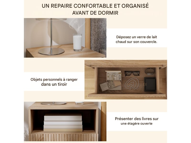  Table de chevet murale 1 tiroir 1 niche coloris marron clair 40x39,5x35 cm  - Conforama D