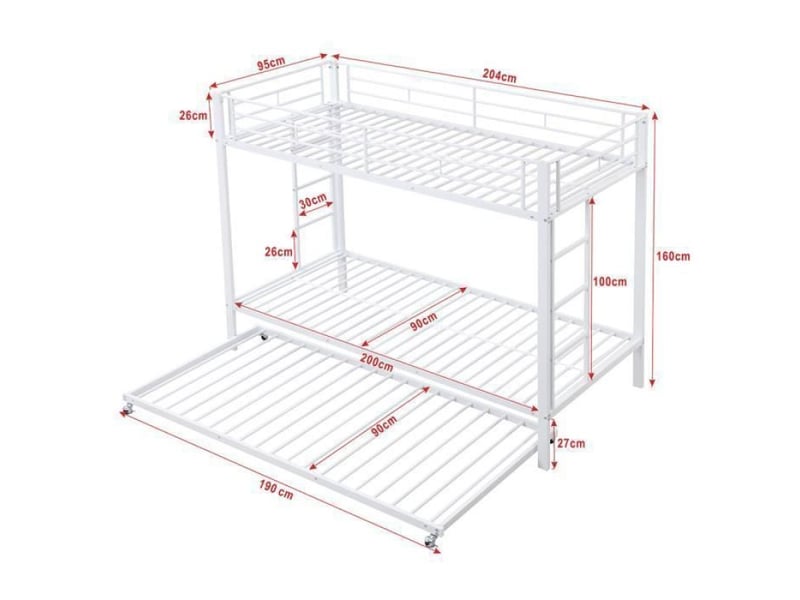  Lit superposé 3 etage - autrement - 90x200cm - métal - blanc - lit avec tiroirs  - Conforama D