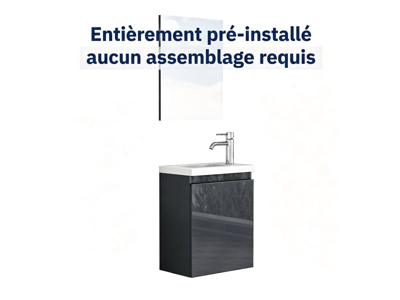  Meuble vasque suspendu 40 cm avec miroir, vasque céramique, gris brillant, gain de place  - Conforama W