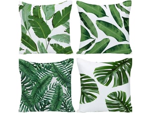 Lot de 4 housse de coussin 45 x 45 cm feuilles tropical vert polyester lin décoratif taie d'oreiller pour canapé lits chaises voiture salon