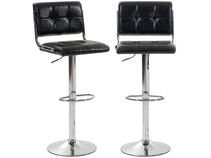  Lot de 2 tabourets de bar, hauteur réglable, pivotant 360°, siège rembourré, dossier et repose-pieds, noir  - Conforama B