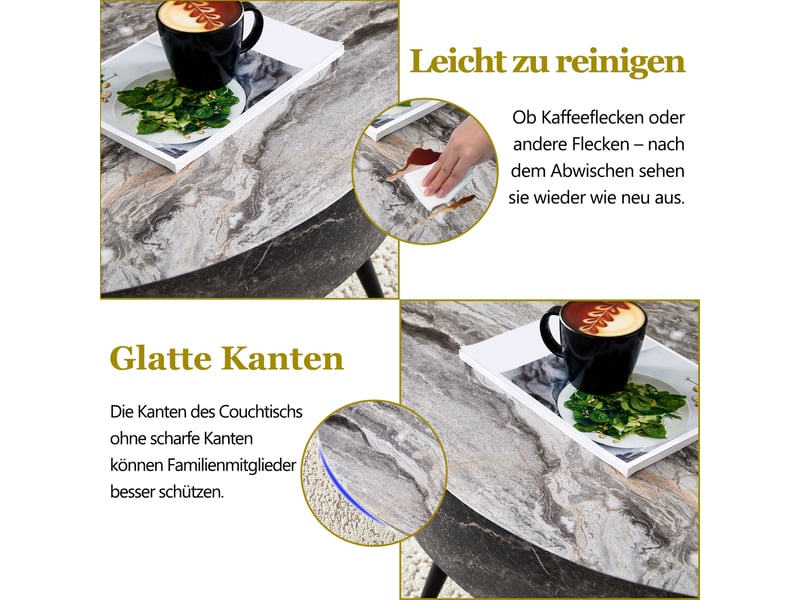 Table basse rond 70×70×35.5 cm, mdf et métal, noir et gris Fay Lum - Conforama E