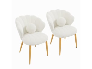 Lot de 2 fauteuils 60x62.5x83 cm tissu bouclé assise rembourrée dossier coquillage pieds en métal moderne blanc