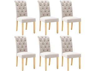 Lot de 6 chaises de salle à manger,avec pieds en chêne,velours,beige