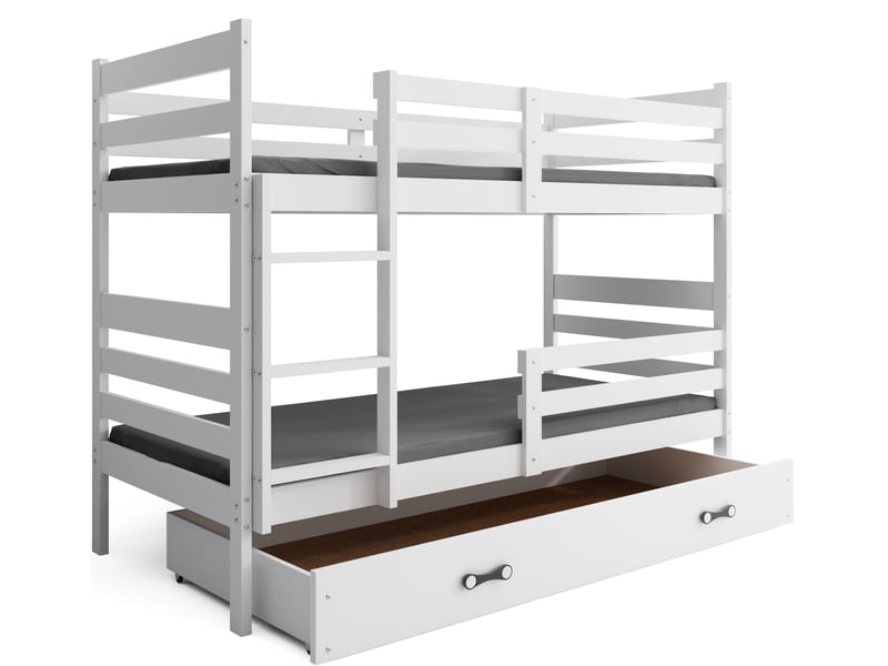  Lit superposé séparable 90x200 cm eric interbeds - bois massif de pin avec barrière, sommier et tiroir - blanc  - Conforama A