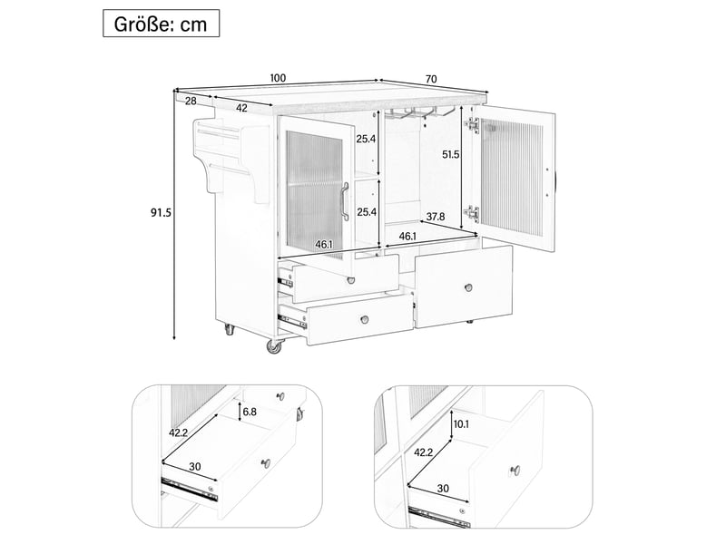 Desserte de cuisine mobile 100 x 42-70 x 91,5 cm noire et naturelle en mdf, plan de travail extensible - Conforama C