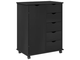 Caisson roulant de bureau, meuble de rangement 63,5 x 39 x 79 cm bois de pin massif noir