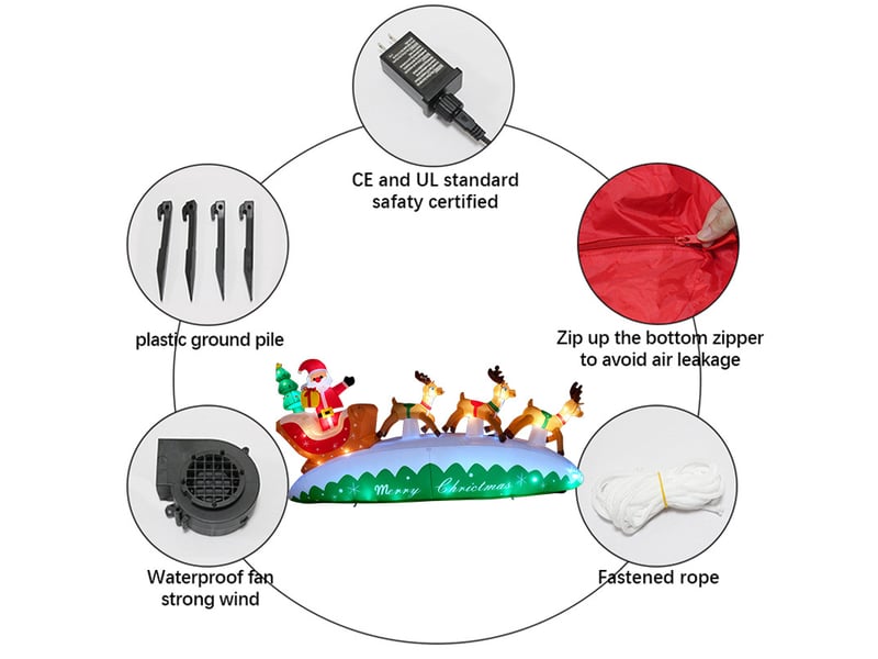  Père noël gonflable 3 m avec traîneau et 3 rennes, led, grande décoration de noël extérieure  - Conforama E