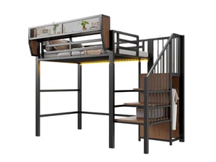 Lit mezzanine enfant 90x200 cm – noir – led multicolore, échelle sécurisée et étagères modulables - sans matelas