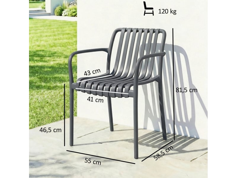  Lot de 4 fauteuils de jardin empilables 55 x 58,5 x 81,5 cm – gris foncé – confort terrasse  - Conforama C