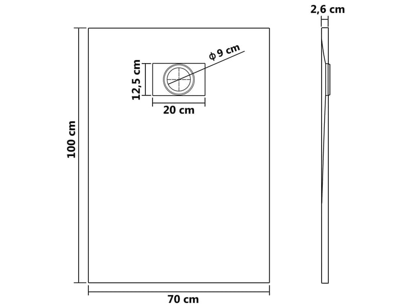  Bac de douche receveur de douche rectangulaire salle de bain maison intérieur trou de drain standard de 9 cm smc 100 x 70 cm noir 02_0003451  - Conforama E