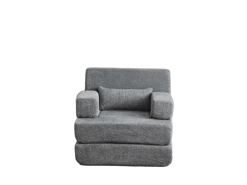  Fauteuil convertible 2-en-1 1 place en tissu chenille gris  - Conforama D