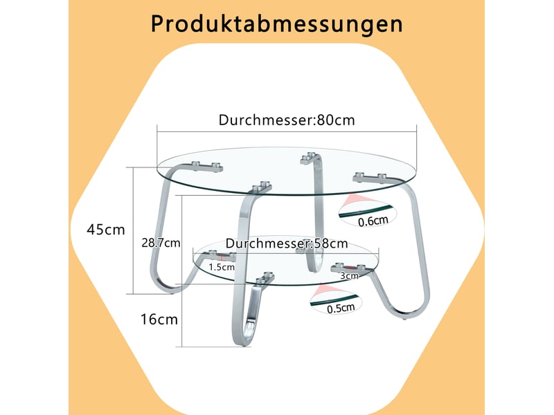  Table basse à 2 niveaux avec plateau en verre trempé et structure métallique pour salon 90,5 × 89 × 10,5 cm  - Conforama D