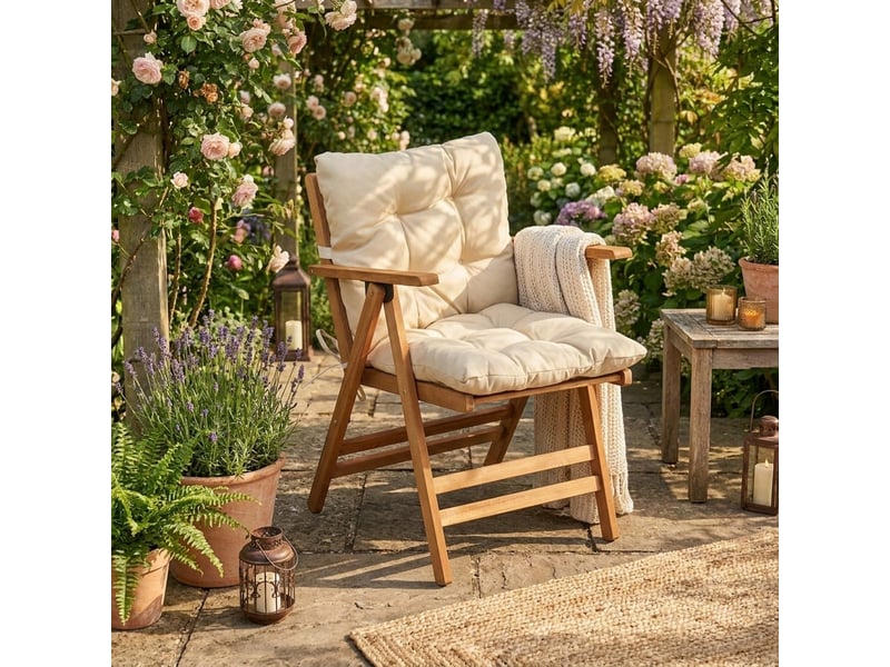  Chaise de jardin pliante en bois inclinable tavren - crème  - Conforama B