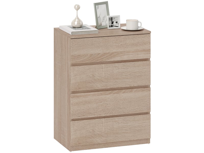  Commode à 4 tiroirs pour chambre à coucher, idéale pour le salon, la salle à manger et le couloir, en chêne.  - Conforama A