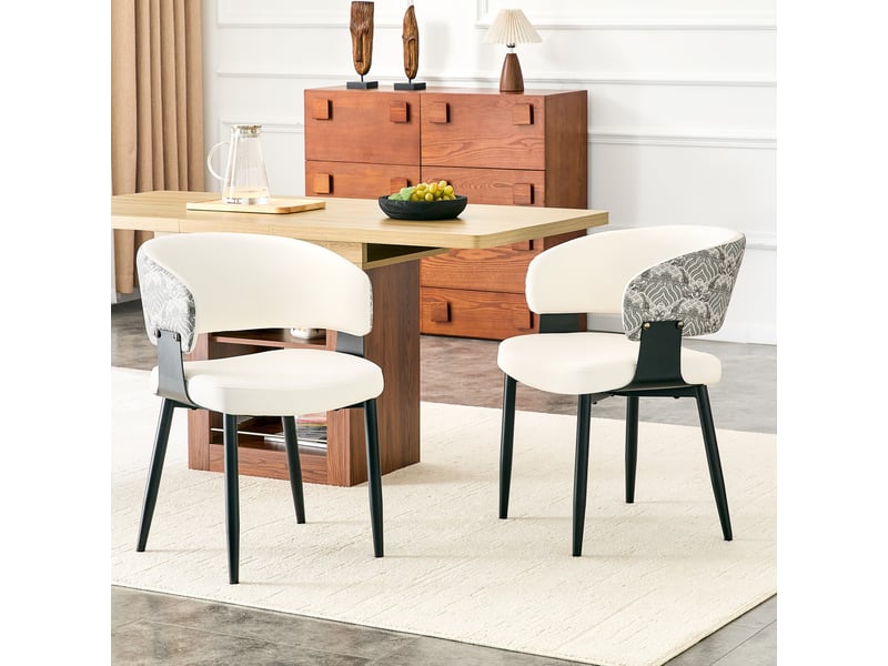 Lot de 2 chaises de salle à manger vintage blanc et noir en polyuréthane  - Conforama B