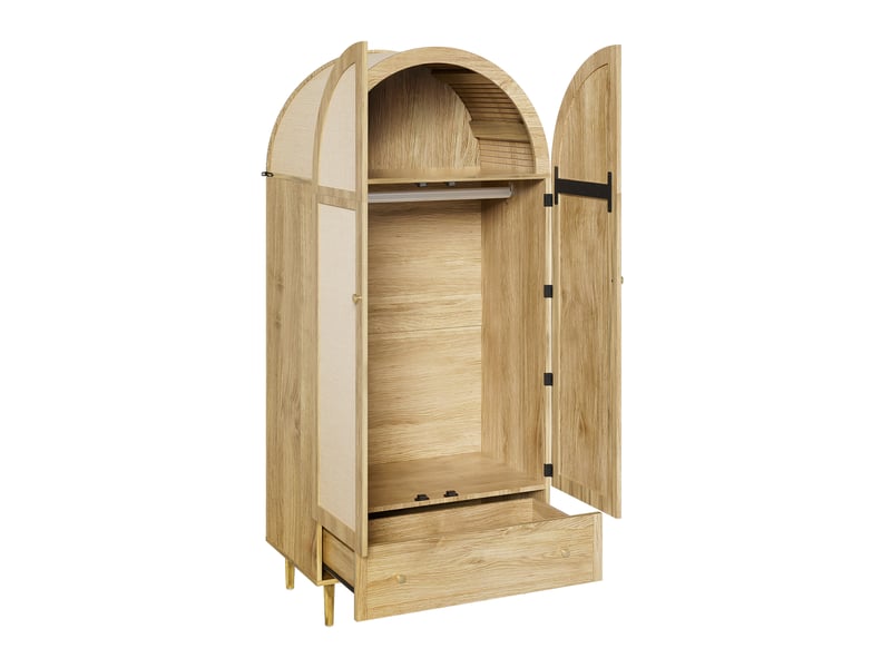  Armoire en tissu et chêne - 79x50x175 cm - portes en tissu - placage de chêne - pieds en bois massif  - Conforama R