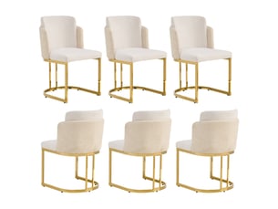 Lot de 6 chaises de salle à manger moderne confortables atmosphériques pieds galvanisés dorés matériau chenille beige
