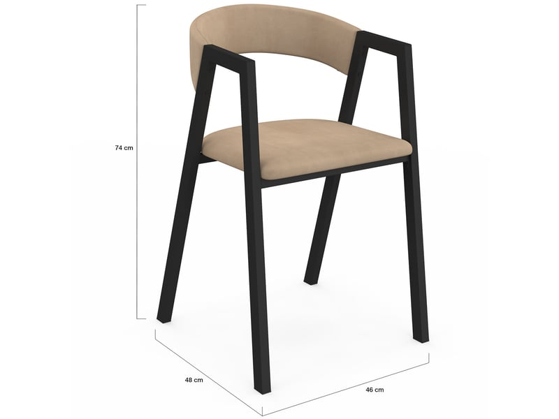  Lot de 4 chaises camille en métal noir et velours taupe avec accoudoirs  - Conforama E