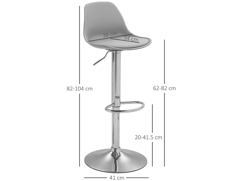  Ensemble de 2 tabourets de bar avec dossier et repose-pieds, en pp, cuir pu et acier, 38 x 42 x 82-104 cm, gris  - Conforama E
