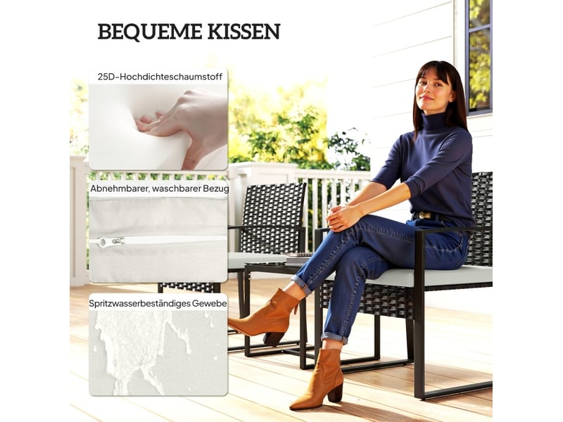  Salon de jardin bistrot 58x55x76 cm 3 pièces avec coussins amovibles métal gris crème  - Conforama D