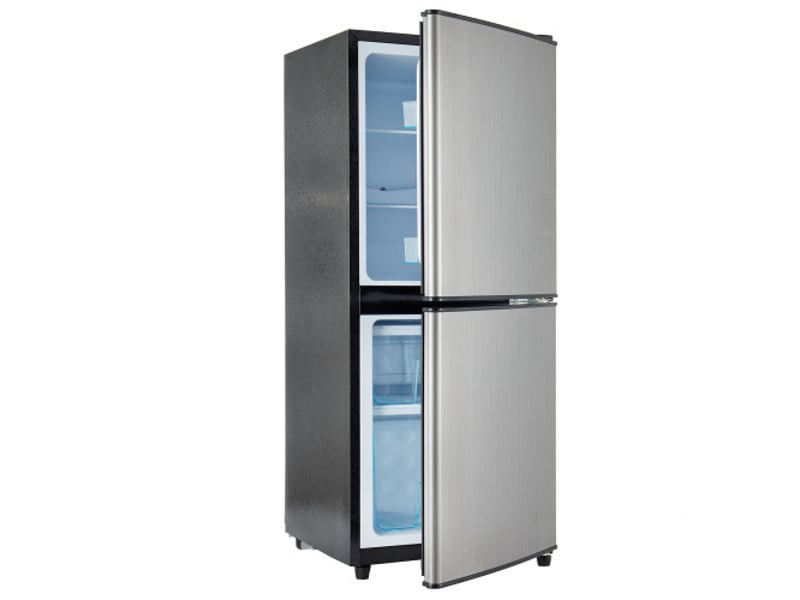  Réfrigérateur compact 106l (60l+46l) - 45db silencieux - éclairage led - r600a écologique - design argentnoir moderne 102x42.5x44.5cm - Conforama A