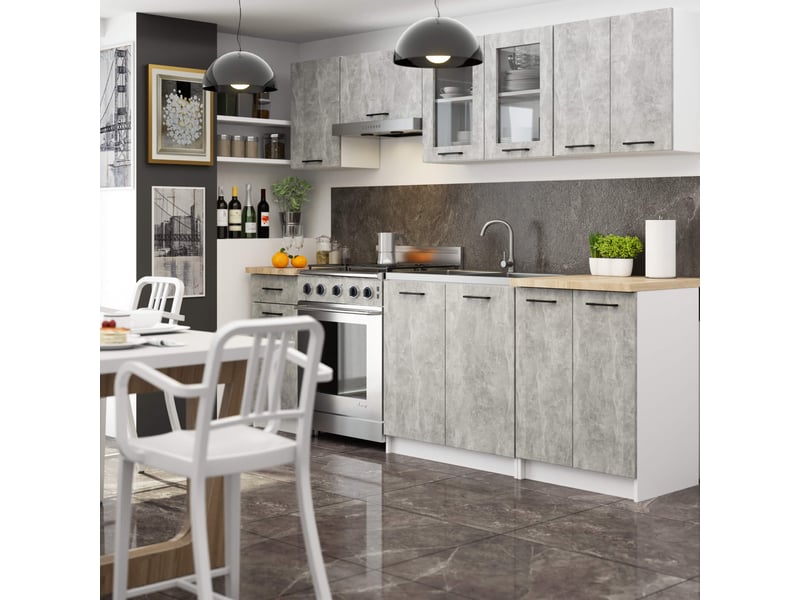  Ensemble de cuisine vitré akord oliwia 2.4m béton 240 cm 11 portes 1 tiroir façade béton 240x46x203 cm Oliwia 2.4M - Conforama B