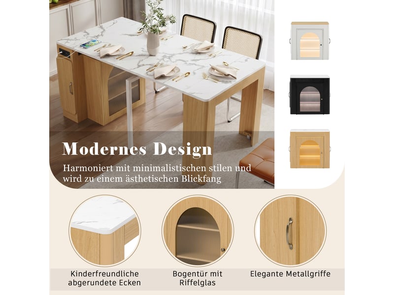  Îlot de cuisine sur roulettes table extensible 83 x 39.6-149.6 cm led multiprise usb chêne naturel  - Conforama E