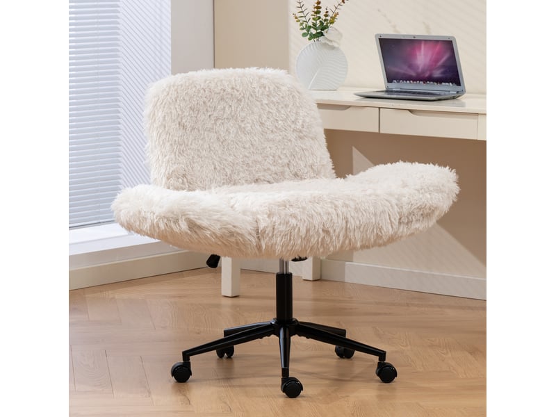  Chaise de bureau beige en tissu bouclé avec accoudoirs rabattables et roulettes  - Conforama D